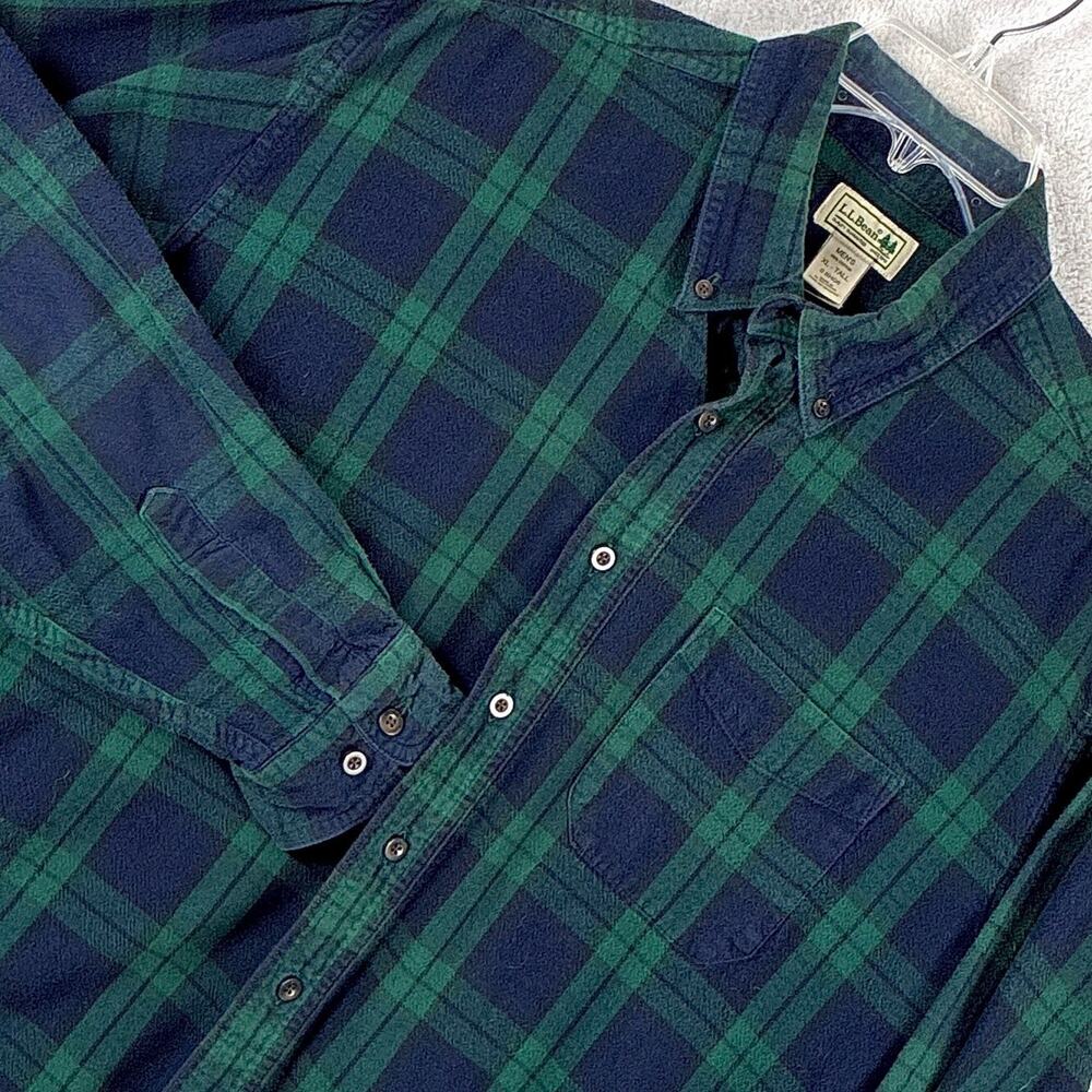 VTG LL Bean Flannel Shirt Mens XL Tall Navy Green Plaid Preppy Classic Outdoors